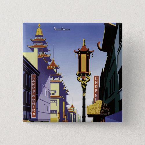 Vintage Travel Poster of San Francisco Chinatown Pinback Button
