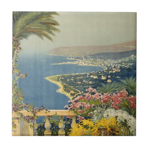 Vintage Travel Poster Of San Remo From A Terrace Ceramic Tile
