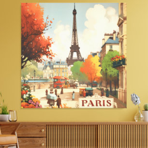 Vintage Travel Poster of the Paris Eifel Tower Canvas Print