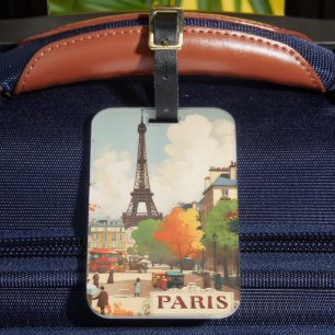 Vintage Travel Poster of the Paris Eifel Tower Luggage Tag