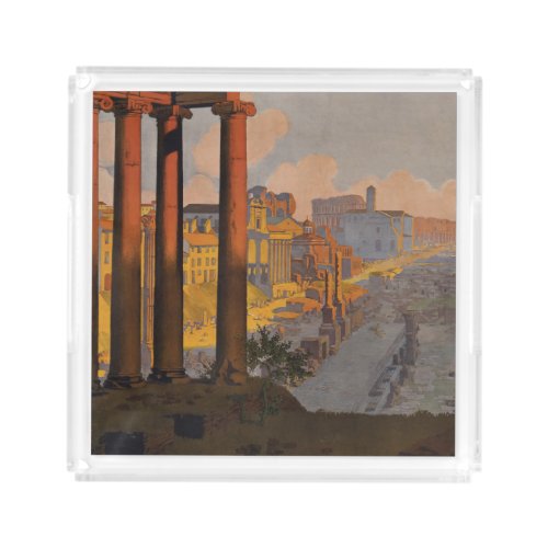 Vintage Travel Poster Of The Roman Forum At Dawn Acrylic Tray