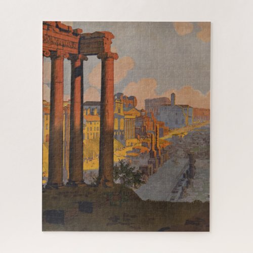 Vintage Travel Poster Of The Roman Forum At Dawn Jigsaw Puzzle