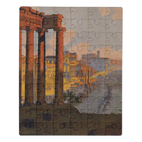 Vintage Travel Poster Of The Roman Forum At Dawn Jigsaw Puzzle