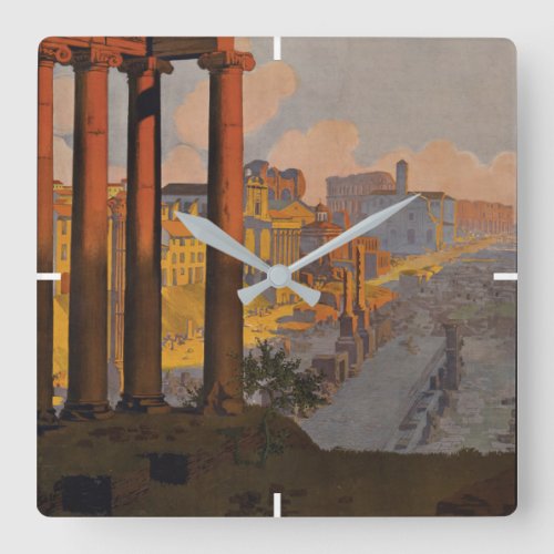 Vintage Travel Poster Of The Roman Forum At Dawn Square Wall Clock