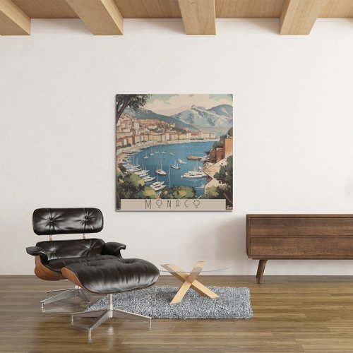 Vintage Travel Poster overlooking Monaco harbor