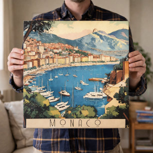 Vintage Travel Poster overlooking Monaco harbor Canvas Print