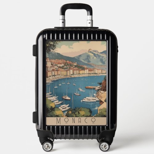 Vintage Travel Poster overlooking Monaco harbor Luggage