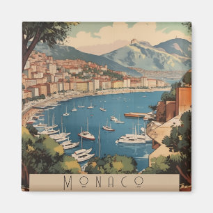 Vintage Travel Poster overlooking Monaco harbor Magnet
