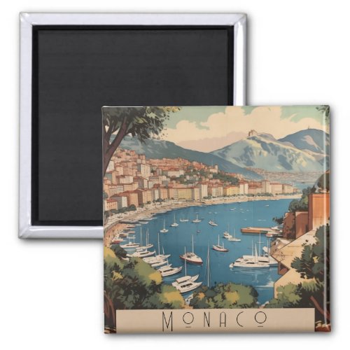 Vintage Travel Poster overlooking Monaco harbor Magnet
