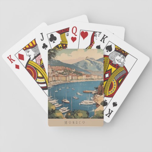 Vintage Travel Poster overlooking Monaco harbor Playing Cards