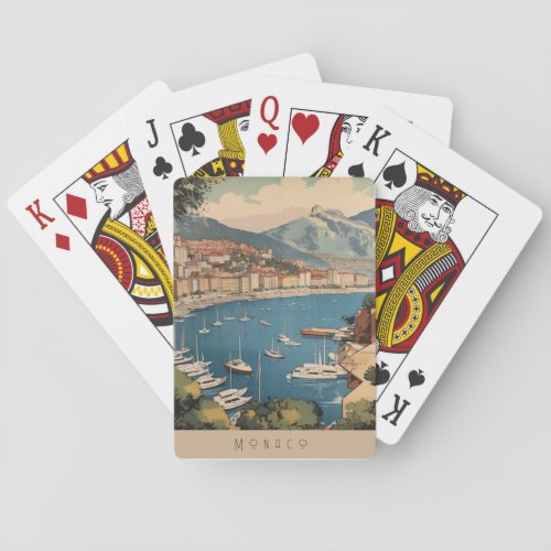 Vintage Travel Poster overlooking Monaco harbor Poker Cards