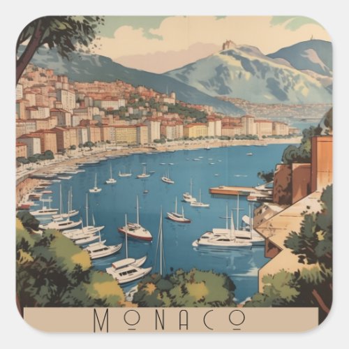 Vintage Travel Poster overlooking Monaco harbor Square Sticker