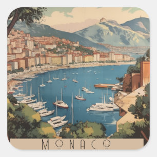 Vintage Travel Poster overlooking Monaco harbor Square Sticker