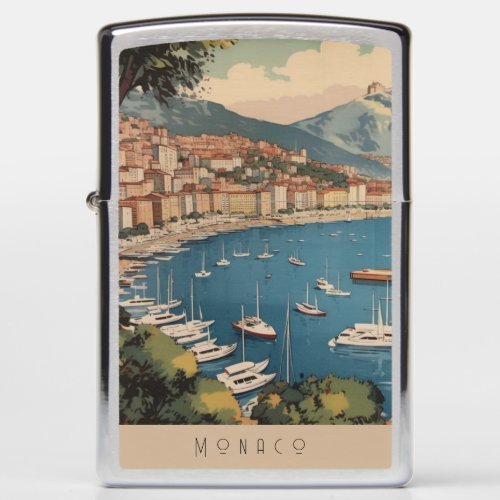 Vintage Travel Poster overlooking Monaco harbor Zippo Lighter