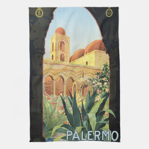 Vintage Travel Poster Palermo Sicily Italy Kitchen Towel
