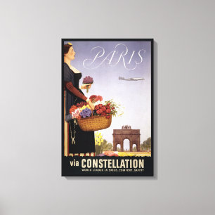 Vintage Travel Poster, Paris Via Constellation Canvas Print