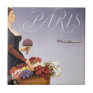Vintage Travel Poster, Paris Via Constellation Ceramic Tile