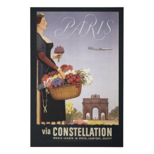 Vintage Travel Poster, Paris Via Constellation Faux Canvas Print