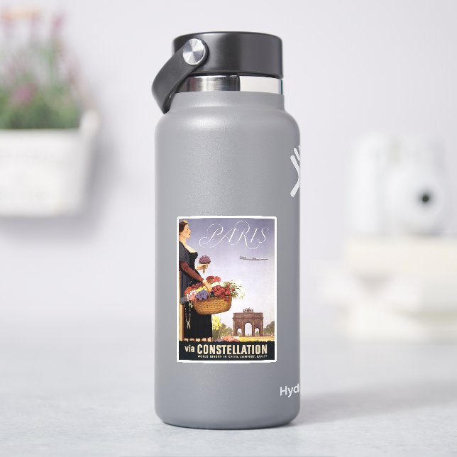 Vintage Travel Poster, Paris Via Constellation Sticker (HydroFlask)