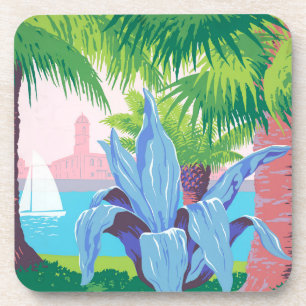 Vintage Travel Poster Promoting Puerto Rico 2 Beverage Coaster