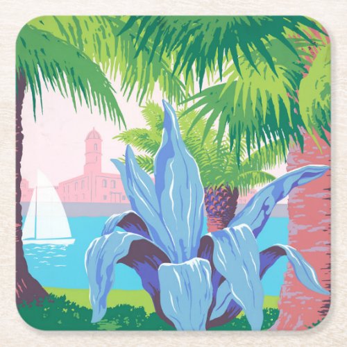 Vintage Travel Poster Promoting Puerto Rico 2 Square Paper Coaster