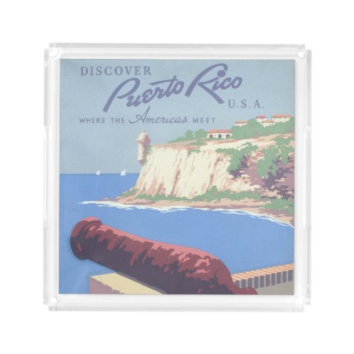 Vintage Travel Poster Promoting Puerto Rico Acrylic Tray