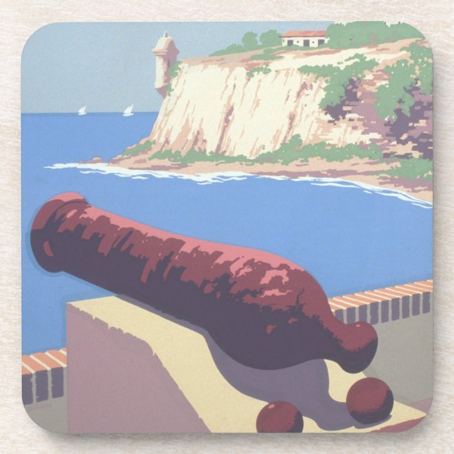 Vintage Travel Poster Promoting Puerto Rico Beverage Coaster (Front)