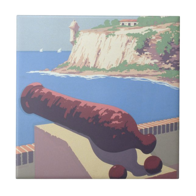 Vintage Travel Poster Promoting Puerto Rico Ceramic Tile (Front)