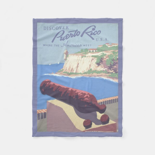 Vintage Travel Poster Promoting Puerto Rico Fleece Blanket (Front)