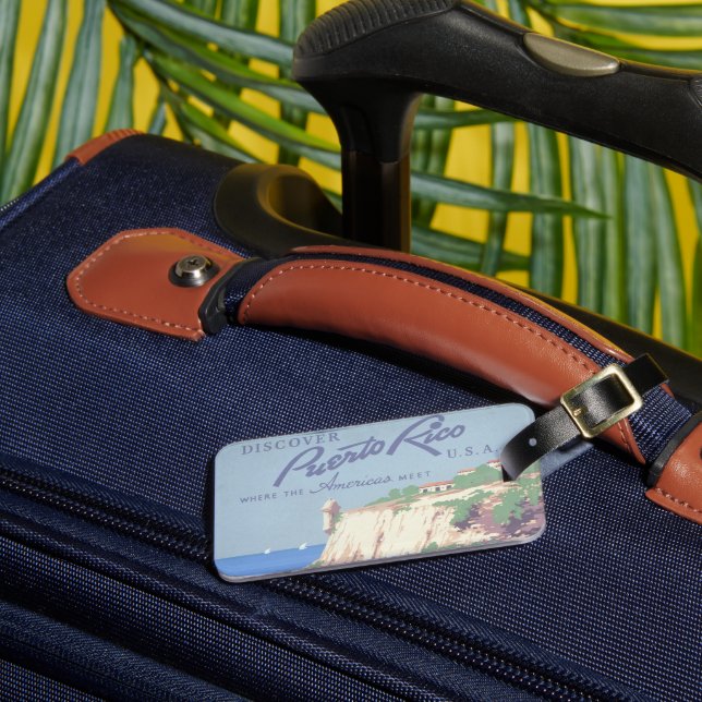Vintage Travel Poster Promoting Puerto Rico Luggage Tag (Front Insitu 3)
