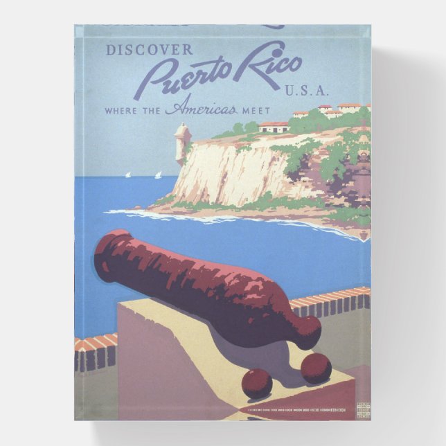 Vintage Travel Poster Promoting Puerto Rico Paperweight (Vertical)