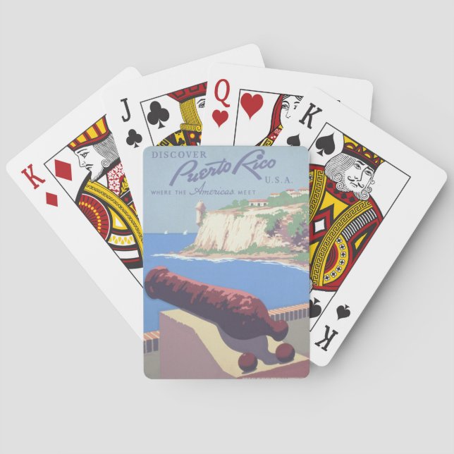 Vintage Travel Poster Promoting Puerto Rico Poker Cards (Back)