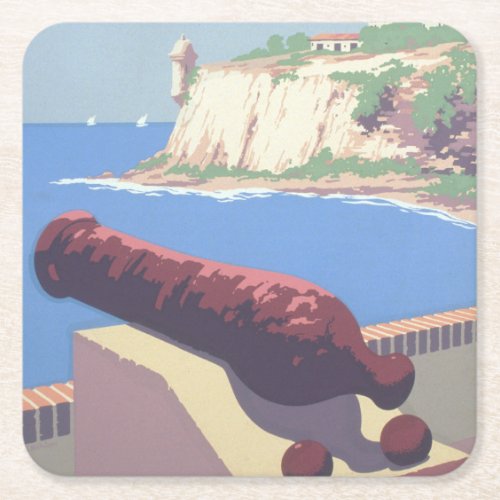 Vintage Travel Poster Promoting Puerto Rico Square Paper Coaster