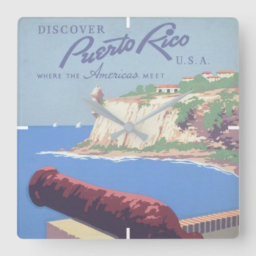 Vintage Travel Poster Promoting Puerto Rico Square Wall Clock