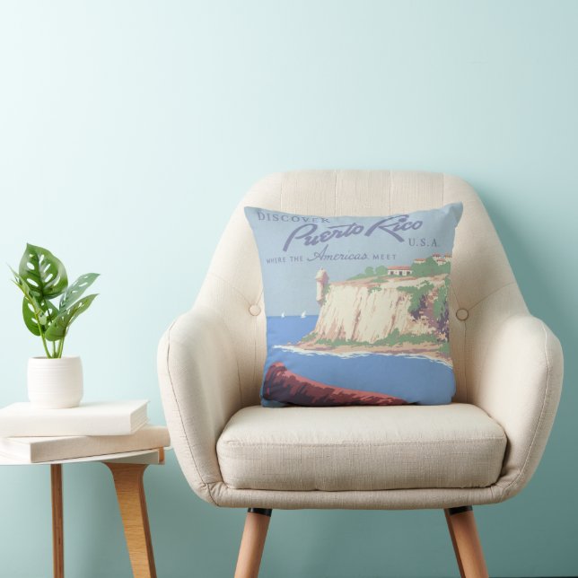 Vintage Travel Poster Promoting Puerto Rico Throw Pillow (Chair)