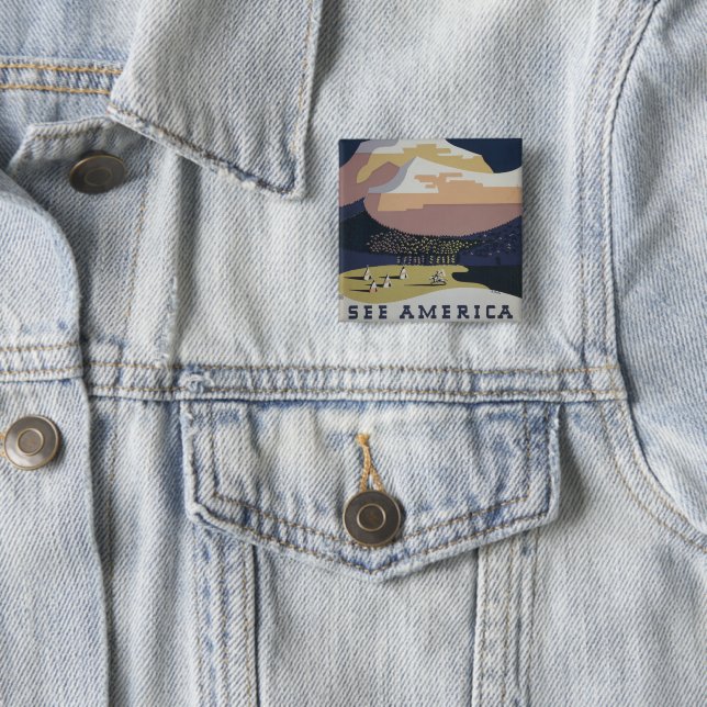 Vintage Travel Poster Promoting Travel To Montana Button (In Situ)