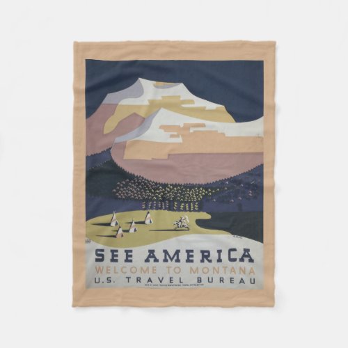 Vintage Travel Poster Promoting Travel To Montana Fleece Blanket