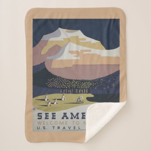 Vintage Travel Poster Promoting Travel To Montana Sherpa Blanket