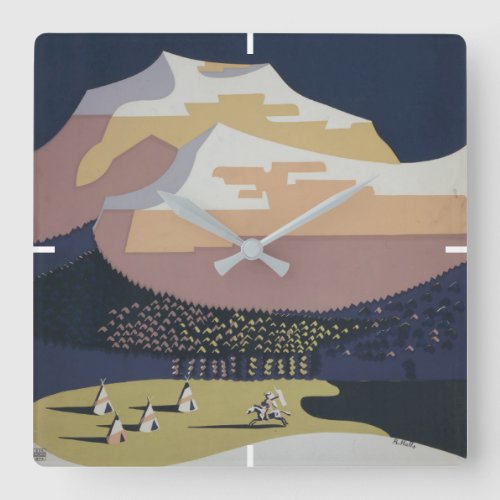 Vintage Travel Poster Promoting Travel To Montana Square Wall Clock