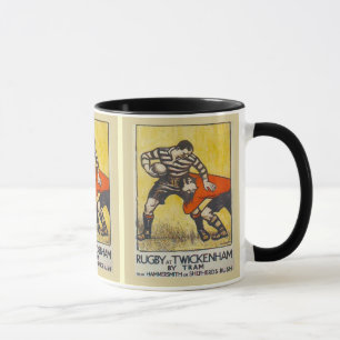 Vintage travel poster, Rugby at Twickenham by tram Mug