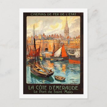 Vintage Travel Poster Saint Malo Postcard by ContinentalToursist at Zazzle