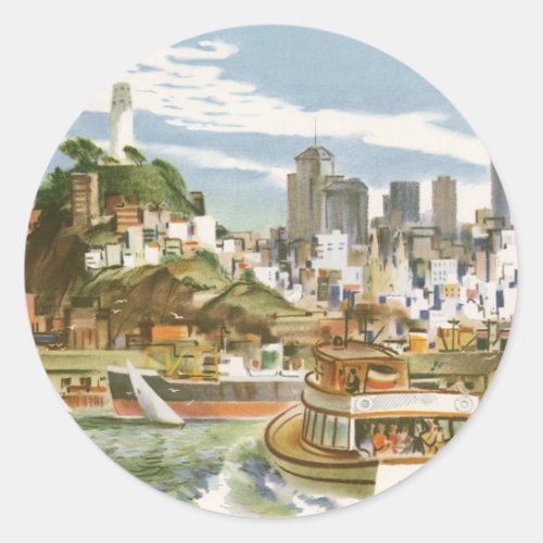 Vintage Travel Poster San Francisco Bay Ferry Boat Classic Round Sticker