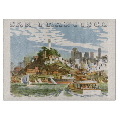 Vintage Travel Poster San Francisco Bay Ferry Boat Cutting Board