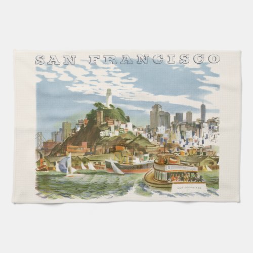 Vintage Travel Poster San Francisco Bay Ferry Boat Kitchen Towel