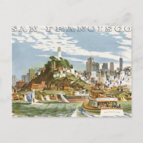 Vintage Travel Poster San Francisco Bay Ferry Boat Postcard