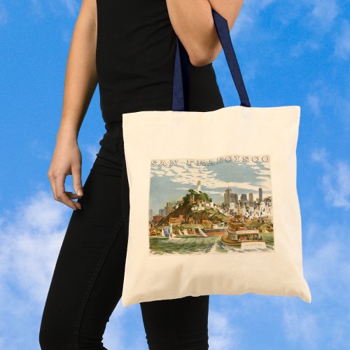 Vintage Travel Poster San Francisco Bay Ferry Boat Tote Bag