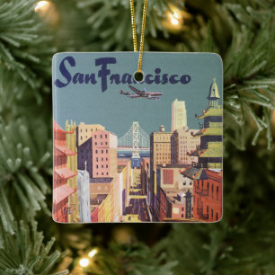 Vintage Travel Poster San Francisco Cable Cars Ceramic Ornament