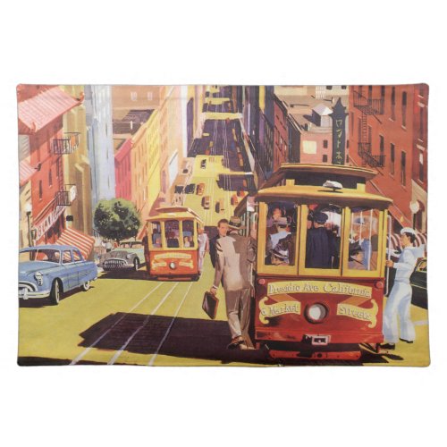 Vintage Travel Poster San Francisco Cable Cars Cloth Placemat