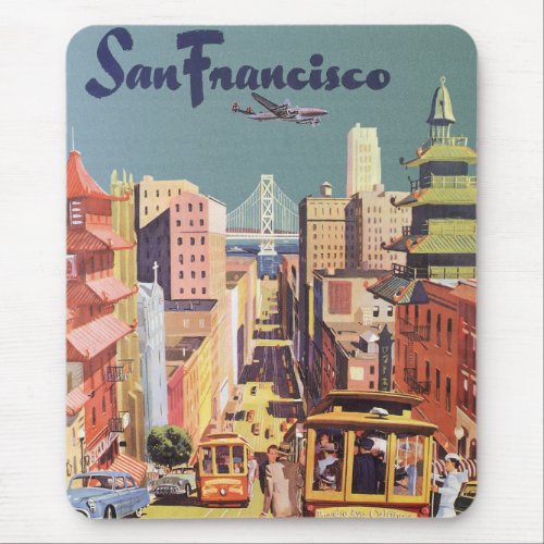 Vintage Travel Poster San Francisco Cable Cars Mouse Pad