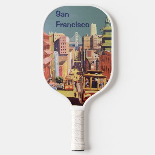 Vintage Travel Poster San Francisco Cable Cars Pickleball Paddle